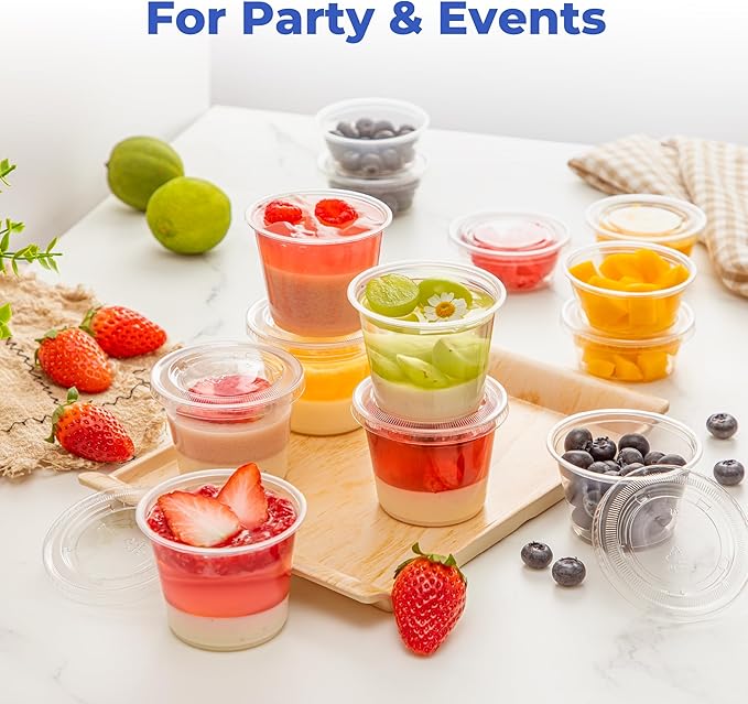 Fit Meal Prep 1250 Pack 4 oz Jello Shot Cups with Lids, Disposable Souffle Portion Cups for Sauce