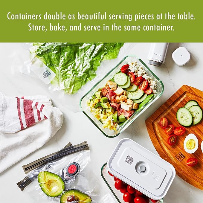 ZWILLING Fresh & Save 2-Piece Small Glass Vacuum Sealer Food Storage Containers with Airtight Lids