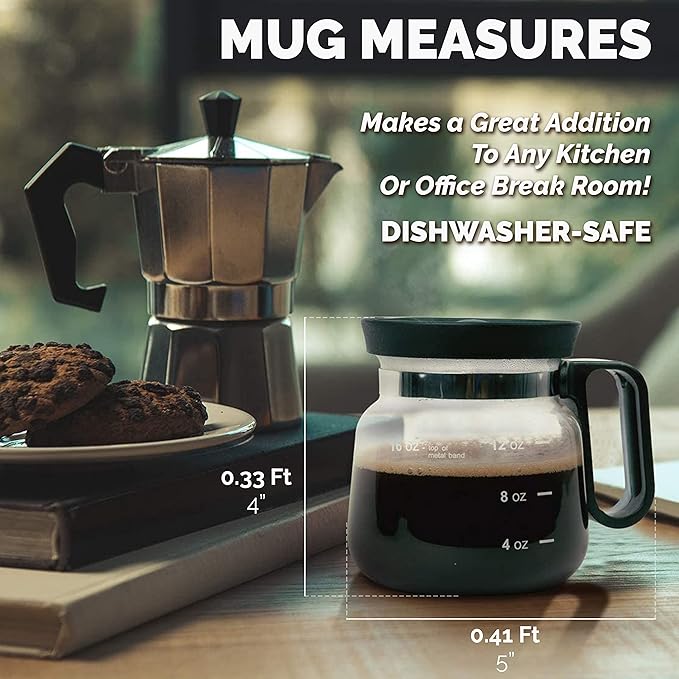 16 oz Coffee Pot Shaped Mug, Funny Drink Cup for Coffee Lovers. Cute Novelty Flat Bottom Carafe With Handle. Gifts For Co-workers, Friends, Birthdays - Unique Beverage Mugs for Men and Women