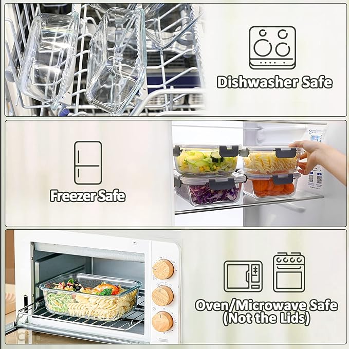 M MCIRCO [5-Packs, 36 Oz Glass Meal Prep Containers with Snap Locking Lids Glass Food Containers,Airtight Lunch Container,Microwave, Oven, Freezer and Dishwasher (4.5 Cup)