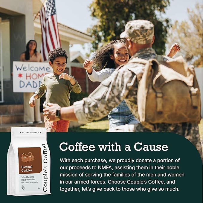 Couple’s Coffee Flavored Ground Coffee | Caramel Flavored Coffee | Gives Back to Military Families | Caramel Cuddles | Made with 100% Arabica Beans | 12oz