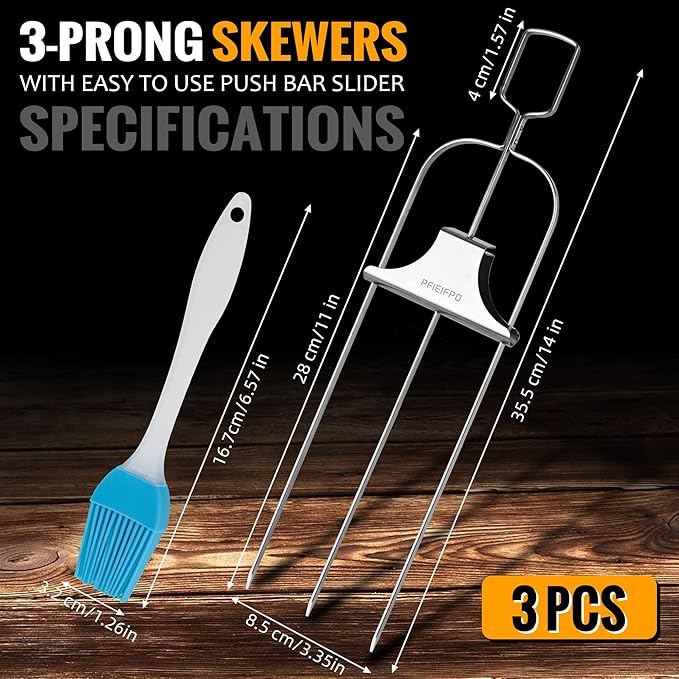 3PCS Grilling Savant 3 Way Skewers,14 Inch Metal Skewers for Grilling,Easy to Use Push Bar Slider, BBQ Accessory, Perfect for Meat,Veggies,Fruits,Marshmallow Roasting Sticks Grill Kabob Skewer.