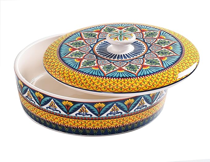Bico Havana Ceramic Tortilla Warmer, 8.9 Inch Tortilla Holder with Lid for Taco Bread Pancake for Mexican Night and Party, Microwave and Dishwasher Safe