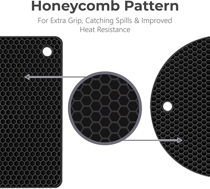 Silicone Trivets for Hot Dishes, Pots, Pans (4 Pack) - Heat-Resistant Pot Holders for Kitchen Countertop Mats - Silicone Trivet Mat - Multipurpose Counter Pads (Black)