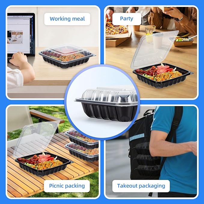 YANGRUI Plastic Containers 9.5" 38 oz 45 Pack - High Clarity Anti Fog Shrink Wrap Commercial PP BPA Free Meal Prep Box | Freezer & Microwave Safe | Reusable & Disposable Restaurant Takeout Container