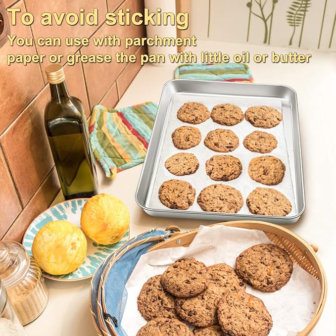 P&P CHEF 16 Inch Baking Cookie Sheet, Oven Pan Tray Stainless Steel Sheet Pan for Kitchen, Oven Bakeware for Multi Uses, Shiny Look & Dishwasher Safe, Healthy & Heavy Duty, 4Pcs