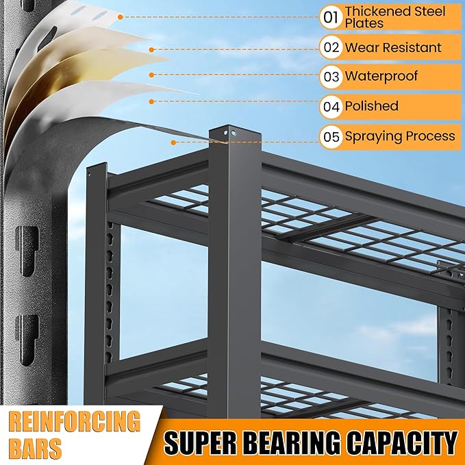 Heavy Duty Garage Shelving, Metal Storage Shelves, 5 Tier Adjustable Storage Shelves, Metel Shelving, Industrial Utility Rack for Garage, Warehouse, Workshop, 72" H×35" W×16" D