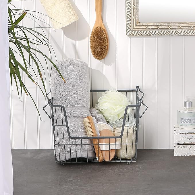 DII Metal Wire Mesh Stackable Utility Storage Bin, Medium Rectangle, 13x11x9, Cool Gray
