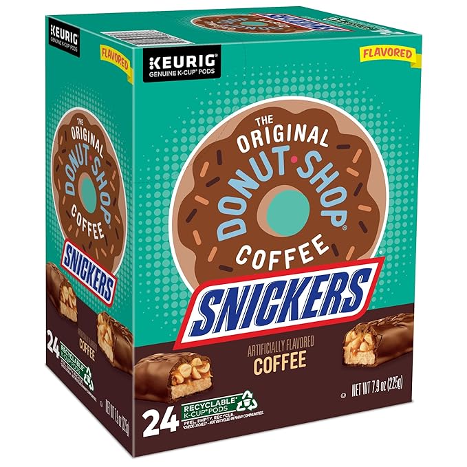 The Original Donut Shop Snickers Coffee, Keurig Single Serve K-Cup Pods, Flavored Coffee, 96 Count (4 Packs of 24)