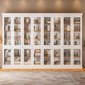 70.8" Bookshelf with Glass Doors, Farmhouse Modular Bookcase with 6-Tier Adjustable Shelves, Large Storage Cabinet for Living Room & Home Office, Set of 4, White