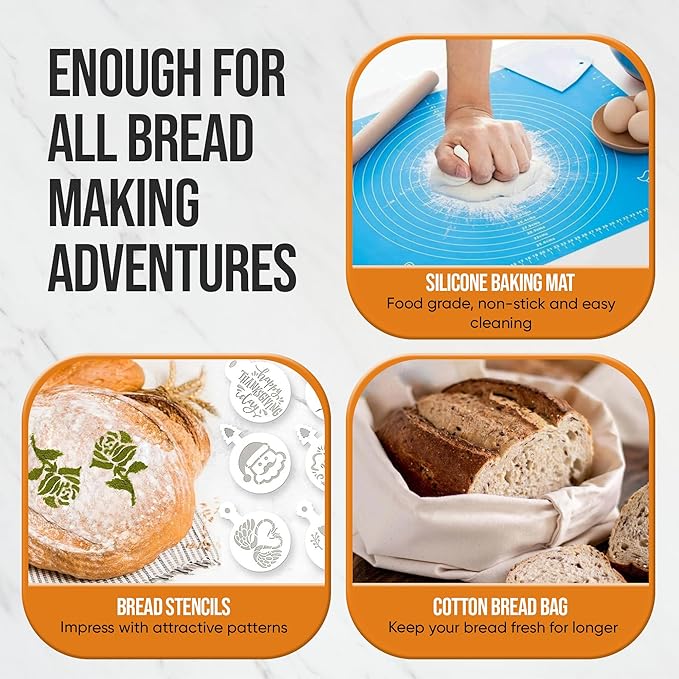Banneton Bread Proofing Basket Set – Complete Sourdough Bread Baking Supplies – Sourdough Starter Kit – Sourdough Proofing Basket Gift for Bakers - Bread Baskets (9" Round & 10" Oval)