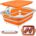 BIRDROCK HOME Collapsible XL BBQ Prep Tub w/Cutting Board, Multi-Function Grill Caddy w/Colander & Lid, Portable Silicone Dish Bowl for Picnic, Tailgate, Camping - Orange