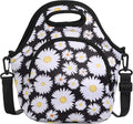 CILLA Neoprene Lunch Bag for Women Insulated Lunch Tote Bags Washable Lunch Container Box Picnic Lightweight Meal Prep Bags(White daisy+)