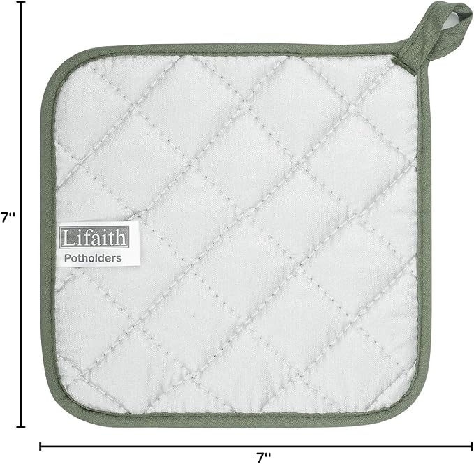 100% Cotton Kitchen Everyday Basic Terry Pot Holder Heat Resistant Coaster Potholder for Cooking and Baking Set of 5 Olive Green