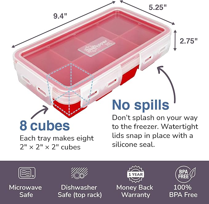 IceTopper Ice Cube Tray with 2 Attached Lids - Easy Release Ice Cube Molds, 14 Cubes per Tray, Stackable & Dishwasher Safe, 100% Food Grade, BPA Free & Recyclable (XL, 1 Pack)