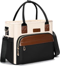 Lunch Bag Lunch Box Women - Leakproof Insulated Lunch Cooler Bag for Women - Large Lunch Tote Bags Adults, Black with Off White with Brown
