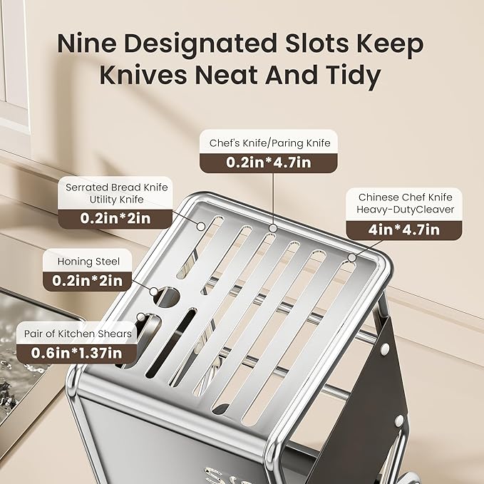 Knife Block Holder without Knives, Universal Kitchen Storage Stand, Safe Space Saver Large Volume Stable Knife Storage With a drip tray at the base Detachable for Easy Cleaning - Grey