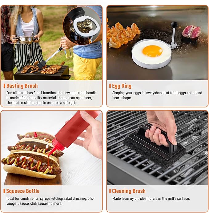 Griddle Accessries Kit, 20Pcs Stainless Steel Metal Spatula Set, Grill BBQ Spatula Utensils Set with Storage Bag, Professional Grill Spatula Set for Men Women Outdoor BBQ & Camping