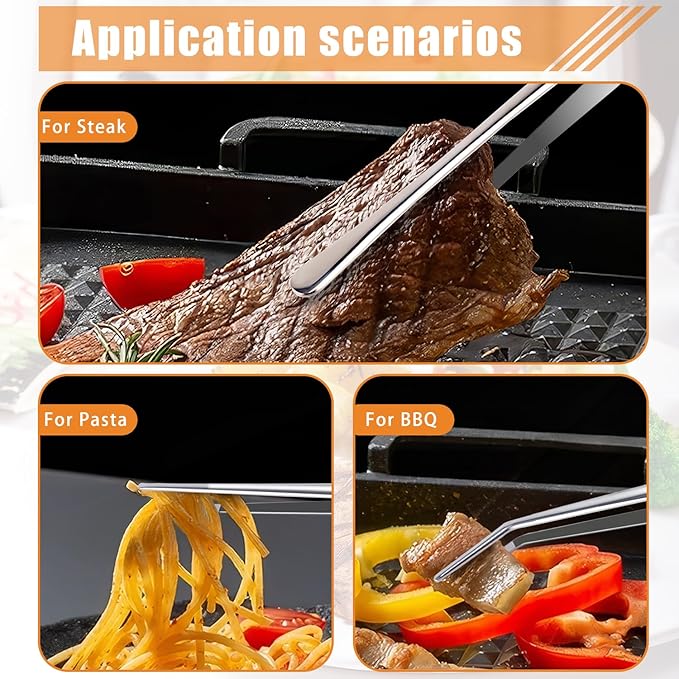 3 Pcs Kitchen Tweezers, 12'' and 11.6" Stainless Steel Tongs For Cooking, Professional Cooking Tongs, Chef Cooking Tweezers, Sea food, BBQ, Plating and Serving