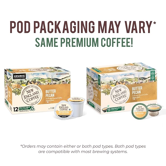 New England Coffee Butter Pecan Medium Roast Single Serve Pods, 12ct Box (Pack of 1)