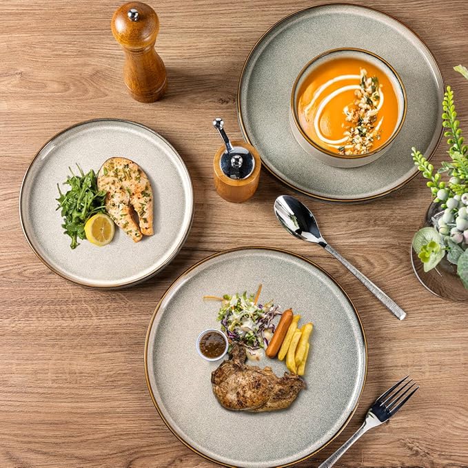GBHOME Ceramic Dinnerware Sets for 8, 24 Pieces Stoneware Plates and Bowls Sets, Reactive Glaze Stackable Dish Set -Scratch Resistant, Dishwasher&Microwave Safe