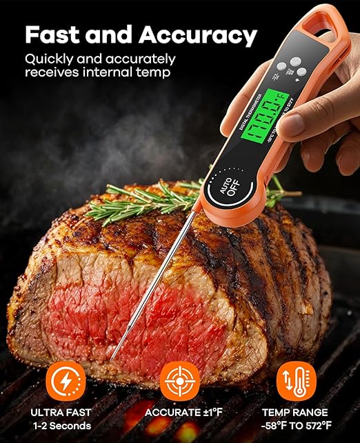 Meat Thermometer Digital, Instant Read Thermometer with Backlight, Calibration & Hold Function, Waterproof Food Thermometer for Kitchen and Outside, BBQ, Turkey, Candy, Liquids, Beef (Orange)