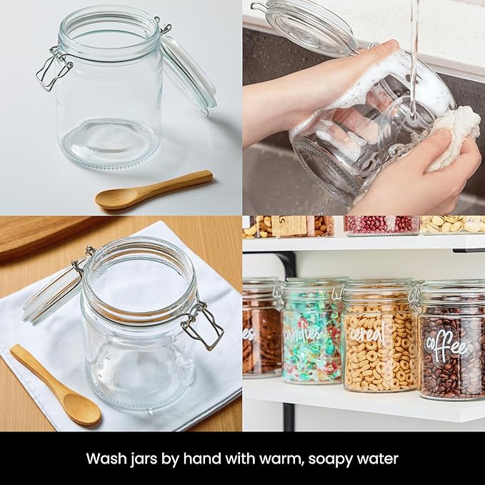 Talented Kitchen Airtight Mason Canning Jars - Multiuse Food Storage Containers with Lids for Canning Supplies & Homemade Food Storage - Clamp-Lid Glass Containers - 25 oz, Pack of 6