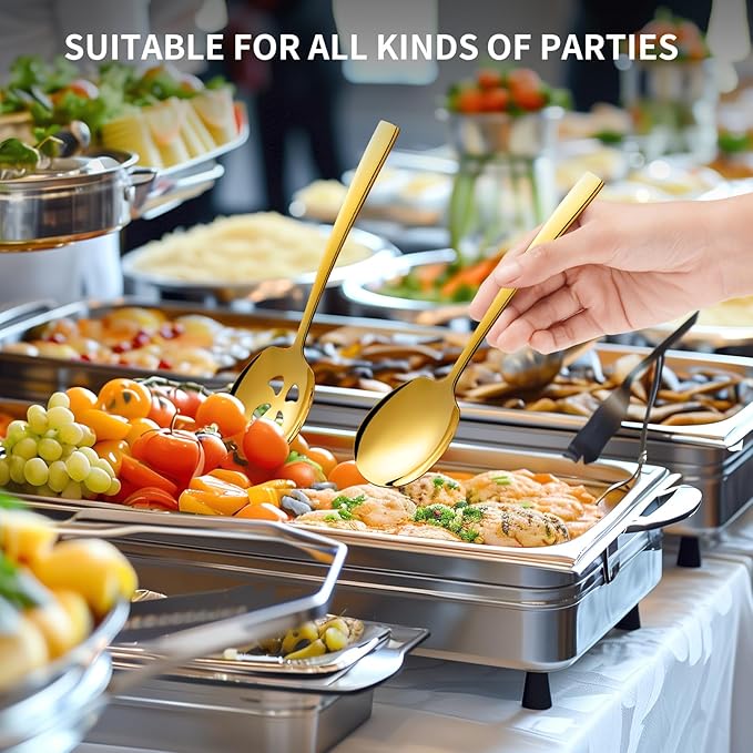 8 Piece Stainless Steel Serving Spoons Set - 8 Large Spoons, 9.2-Inch, Dishwasher Safe, for Parties/Kitchen/Buffet/Catering,Gold