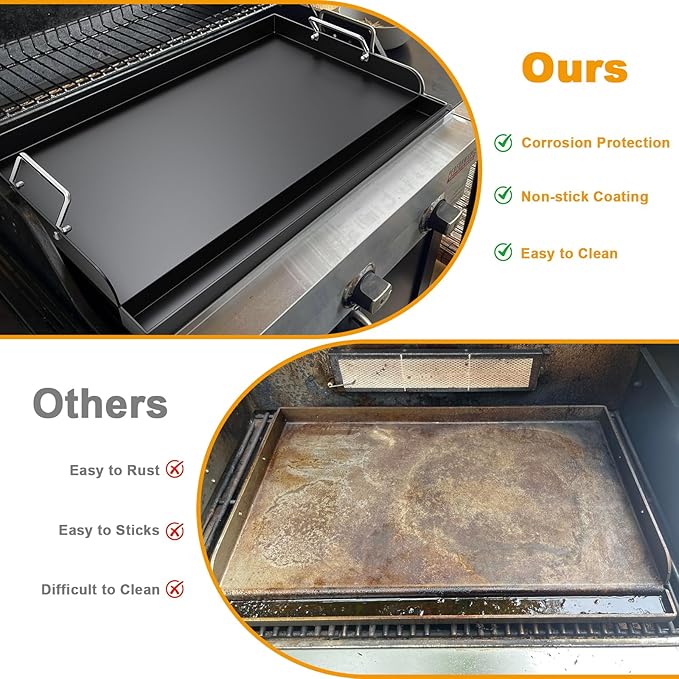 Universal Flat Top Griddle for Gas/Charcoal/Electric Grill, 25" x 16.5" Nonstick FlatTop Carbon Cooking Pan for Weber, Nexgrill, Charbroil, Camp Chef Grill Plate Teppanyaki Insert with Silicone Gloves