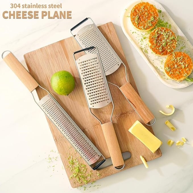 Professional Cheese Graters for Kitchen Stainless Steel Handheld,Durable Rust-Proof Metal Lemon Zester Grater With Wood Handle for Cheese,Chocolate,Spices,Kitchen Gadgets (Square Hole)