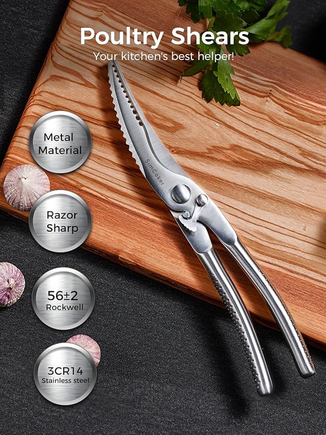 Full Steel Poultry Shears Heavy Duty, Professional Bone Cutting Scissors for Chicken, Meat, Turkey & Fish, Sharp & Durable Kitchen Shears, Dishwasher Safe
