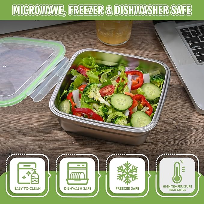 2 Pack Sandwich Containers, 40oz Stainless Steel Sandwich Box with Airtight Lids, Reusable Metal Meal Prep Lunch Boxes, BPA-Free, Dishwasher Safe, Large Capacity Food Storage Containers (Black)