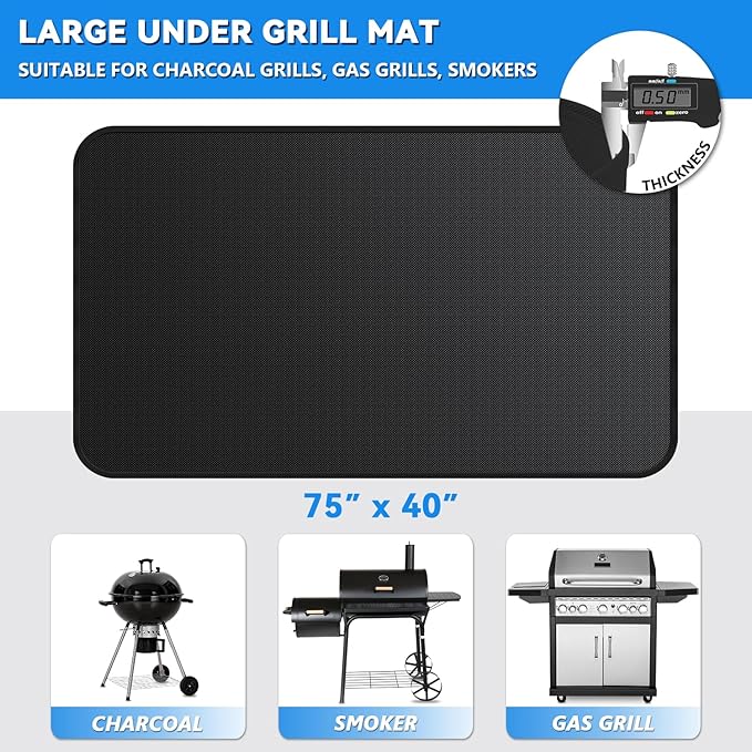Large 75 x 40 inch Under Grill Mats for Outdoor Grill, Double-Sided Fireproof Deck Patio Protector Mat, Waterproof Oil-Proof BBQ Floor Pad Indoor Fire Pit Fireplace Mat
