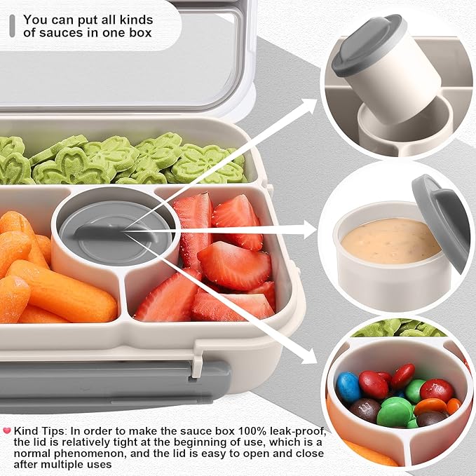 Bento Box Adult Lunch Box Kids,Lunch Containers for Adults/Kids/Toddler,5 Compartments Bento Lunch Box with Sauce Vontainers,Microwave & Dishwasher & Freezer Safe,BPA-Free(White)