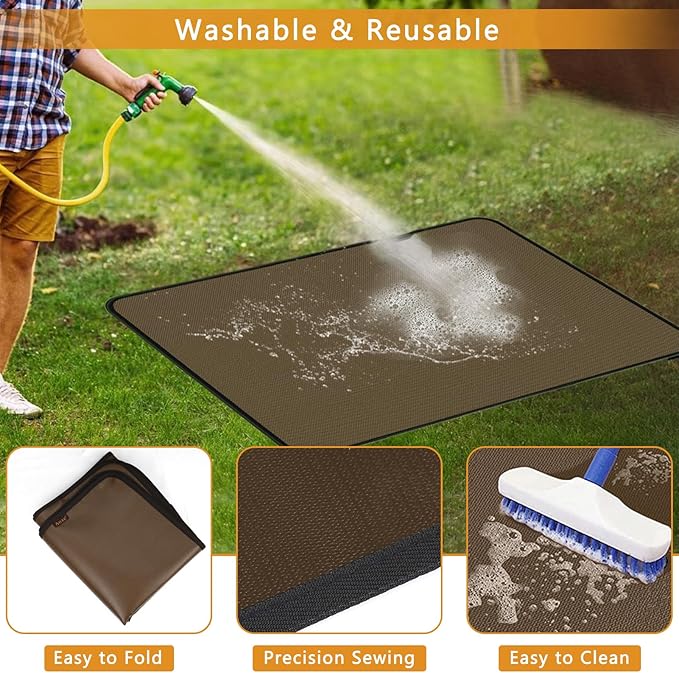 Anze Under Grill Mat for Outdoor Grill, 38x65 Inch Anti-Slip BBQ Floor Mats, Easy to Clean Reusable Fireproof Grill Pad, Oil-Proof Waterproof Protector for Indoor Fireplace Pit Mat Brown