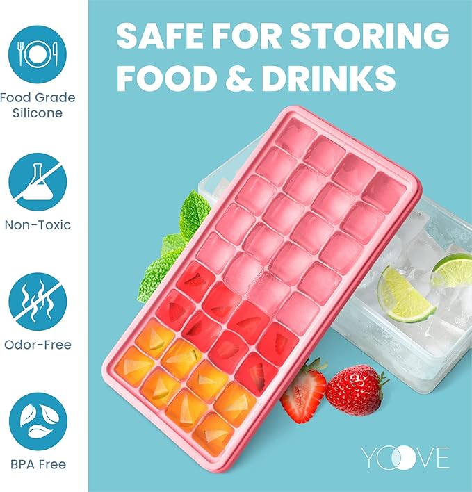 Ice Cube Tray With Lid & Bin | BPA Free Silicone Ice Cube Tray With Lid, Container & Tong | Stackable 36 Nugget Ice Tray for Freezer With Easy Release for Cocktails & Whisky,36 Mini Cubes