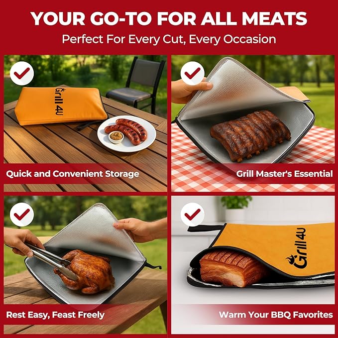 Large BBQ Blanket for Resting Meat, Insulated BBQ Blanket Bag, Brisket with Wide Mouth, Meat Resting Bag, Smoking Meat Accessories for Outdoor Grilling (21in)