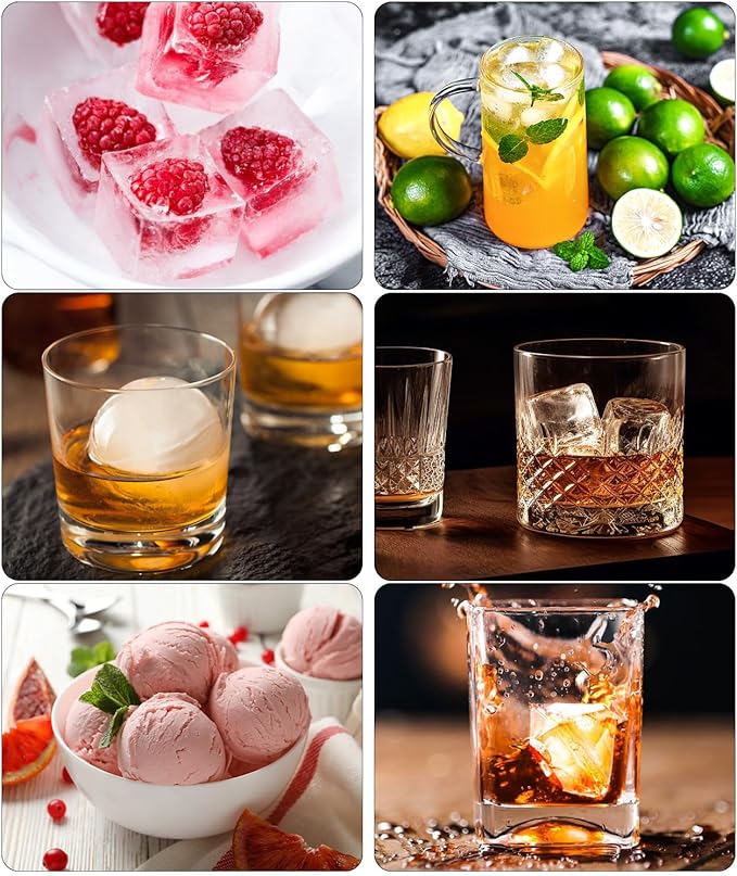 Silicone Large Ice Cube Molds (Set Of 3), 6 Ice Ball Maker Mold, 6 Square Ice Cube Mold，4 Diamond, Reusable Whiskey Ice Mold, Ice Molds for Cocktails, Bpa Free, Freezer Ice Cube Tray (Grey)