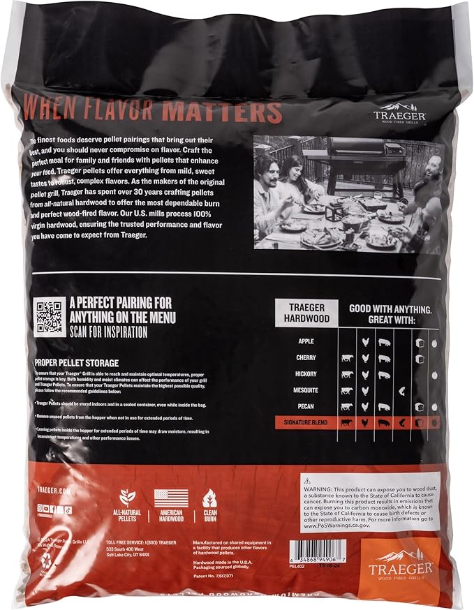 Traeger Grills Signature Blend 100% All-Natural Wood Pellets for Smokers and Pellet Grills, BBQ, Bake, Roast, 18 lb. Bag