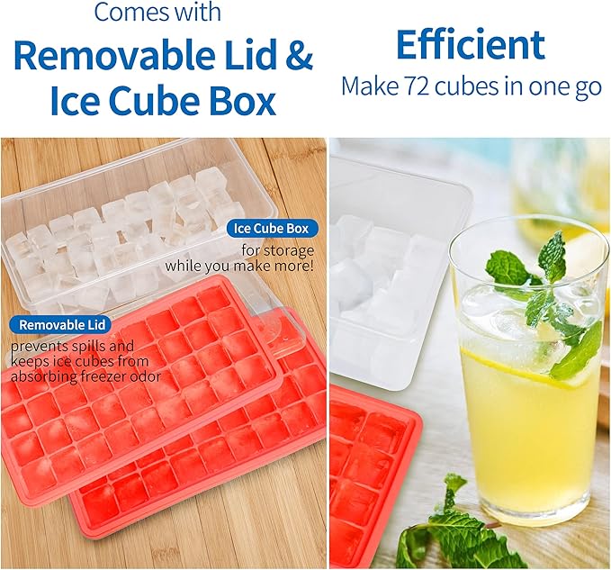 Food-grade Silicone Ice Cube Tray with Lid and Storage Bin for Freezer, Easy-Release 2 * 36 Small Nugget Ice Trays 1 ice Bucket & Scoop, Flexible Ice Cube Molds with Ice Container