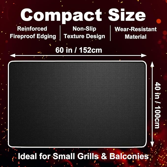 Under Grill Mats for Outdoor Grill – 60 x 40 Inch Fireproof Deck & Patio Protector, Heat Resistant BBQ Mat, Waterproof & Oil-Proof for Gas, Charcoal Grill, Smoker, Fire Pit