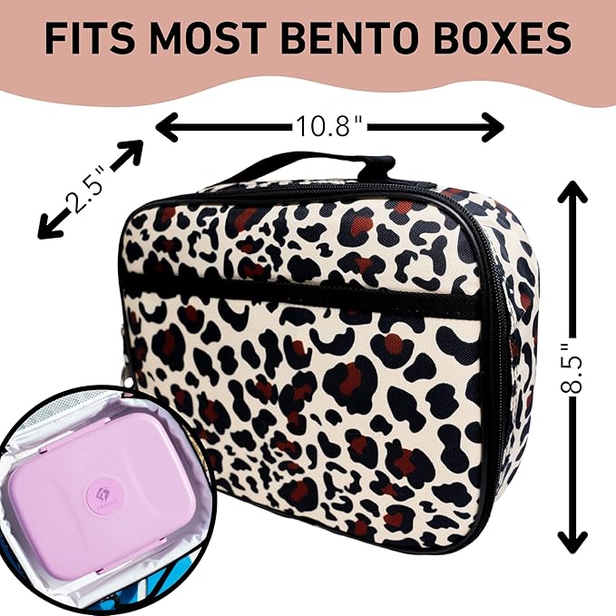 Fenrici Cheetah Kids Lunch Box for Girls, Teens Insulated Lunch Bag, Soft Sided Compartments, Spacious, BPA Free, Food Safe, 10.8in x 8.5in x 2.8in (Cheetah Print)