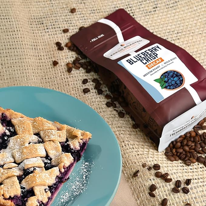 Fresh Roasted Coffee, Decaf Blueberry Crisp Flavored Coffee, 12 oz, Medium Roast, Kosher, Whole Bean