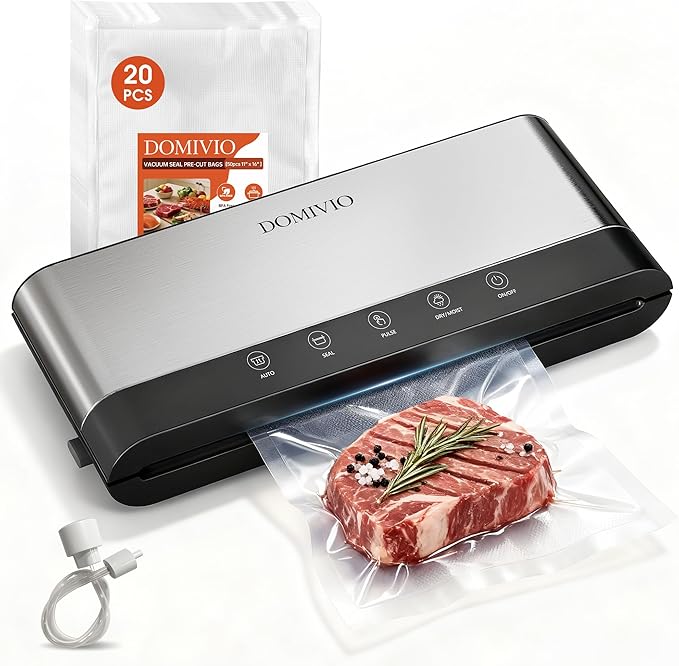 Vacuum Sealer Machine for Food, 85kPa Powerful Suction Food Saver with LED Touch Panel, Dry & Moist Modes, Easy to Use Compact Vacuum Sealer for Food Storage & Meal Prep, Includes 20 BPA-Free Bags