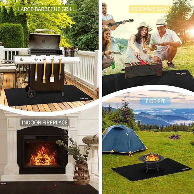 48 X 30 Inch Under Grill Mats for Outdoor Grill, Double-Sided Fireproof/Waterproof/Oil-Proof Grill Pad, BBQ Matt for Under Grill, Indoor Fireplace/Fire Pit Mat, Deck and Patio Protector Mat