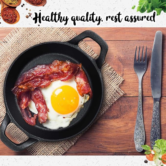 Mini Cast Iron Skillets 6.3 x 6.3 x 1.5 Inch Cast Iron Pan Small Ramekin Set Black Casserole Dish Cookware Oven Safe Mini Skillets for Kitchen Indoor Outdoor Picnic (8 Pack)