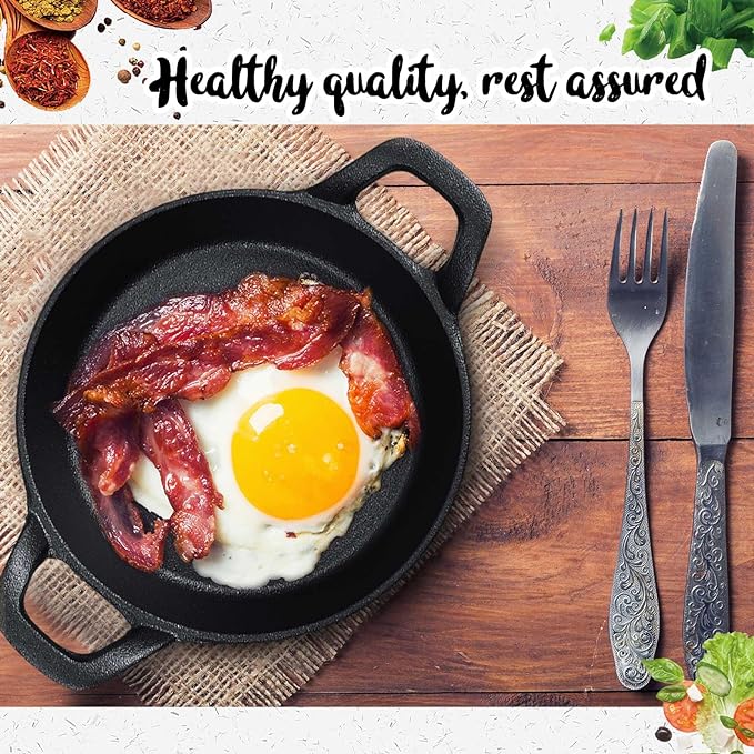 10 Pack Mini Cast Iron Skillets 6.3 x 6.3 x 1.5 Inch Cast Iron Pan Small Ramekin Set Black Casserole Dish Cookware Oven Safe Mini Skillets for Kitchen Indoor Outdoor Picnic