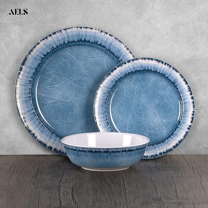 AELS Melamine Dinnerware Set of 12 Pcs Dinner Dishes Set for Indoor and Outdoor Use, Dishwasher Safe, Lightweight Unbreakable, Navy Blue
