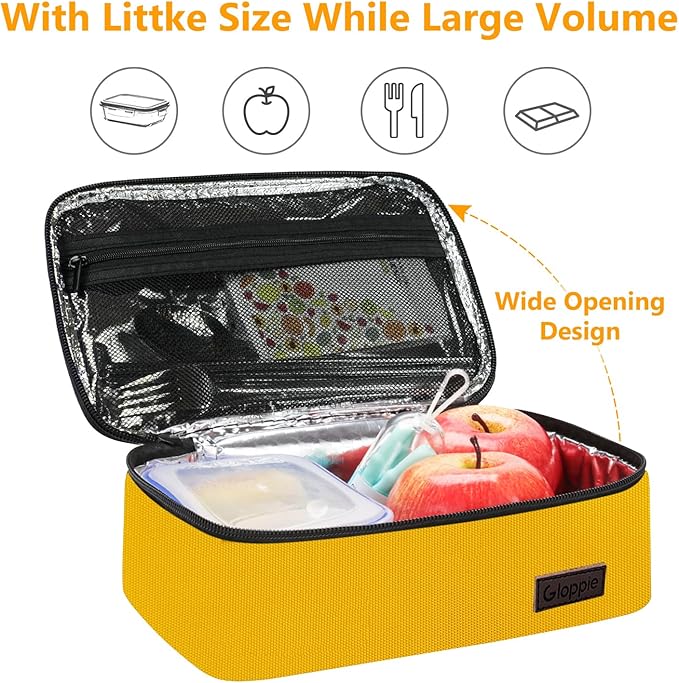 Gloppie Mini Lunch Box Small Kids Lunch Bag Compact LunchBox Bag, CPC Certified | Child-Safe Materials, Insulated LunchBag Reusable Sandwich Containers Snack Box, Yellow