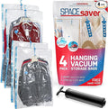 4 Pack Hanging Vacuum Storage Bags for Jackets, Clothes, Suits and Dresses – Vacuum Sealed Compression Bags with Hand Pump – Space Saver Storage Bags for Moving, Travel & Organization (2S & 2L)